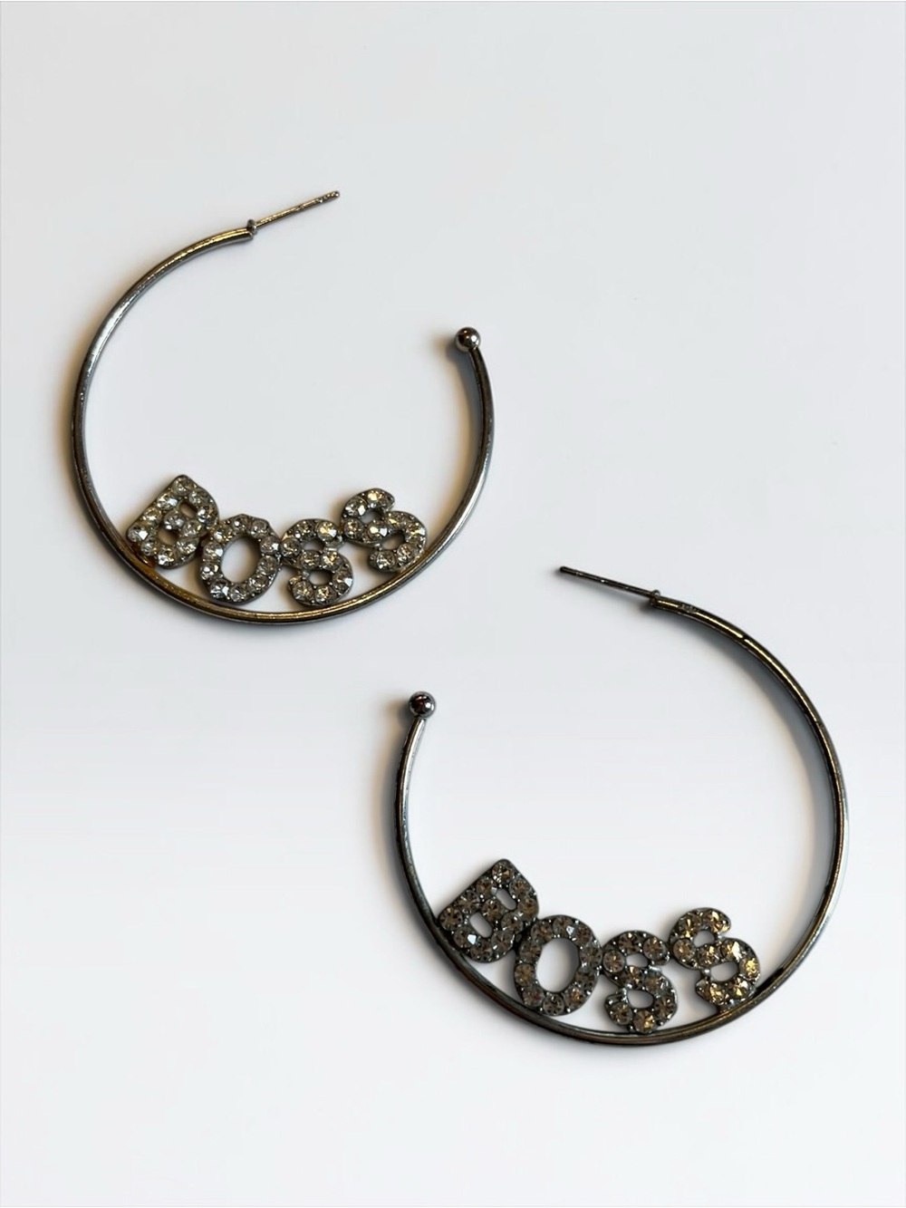 🍭5 for $20🍭 Silver Tone Boss Crystal Hoop Earrings CC X